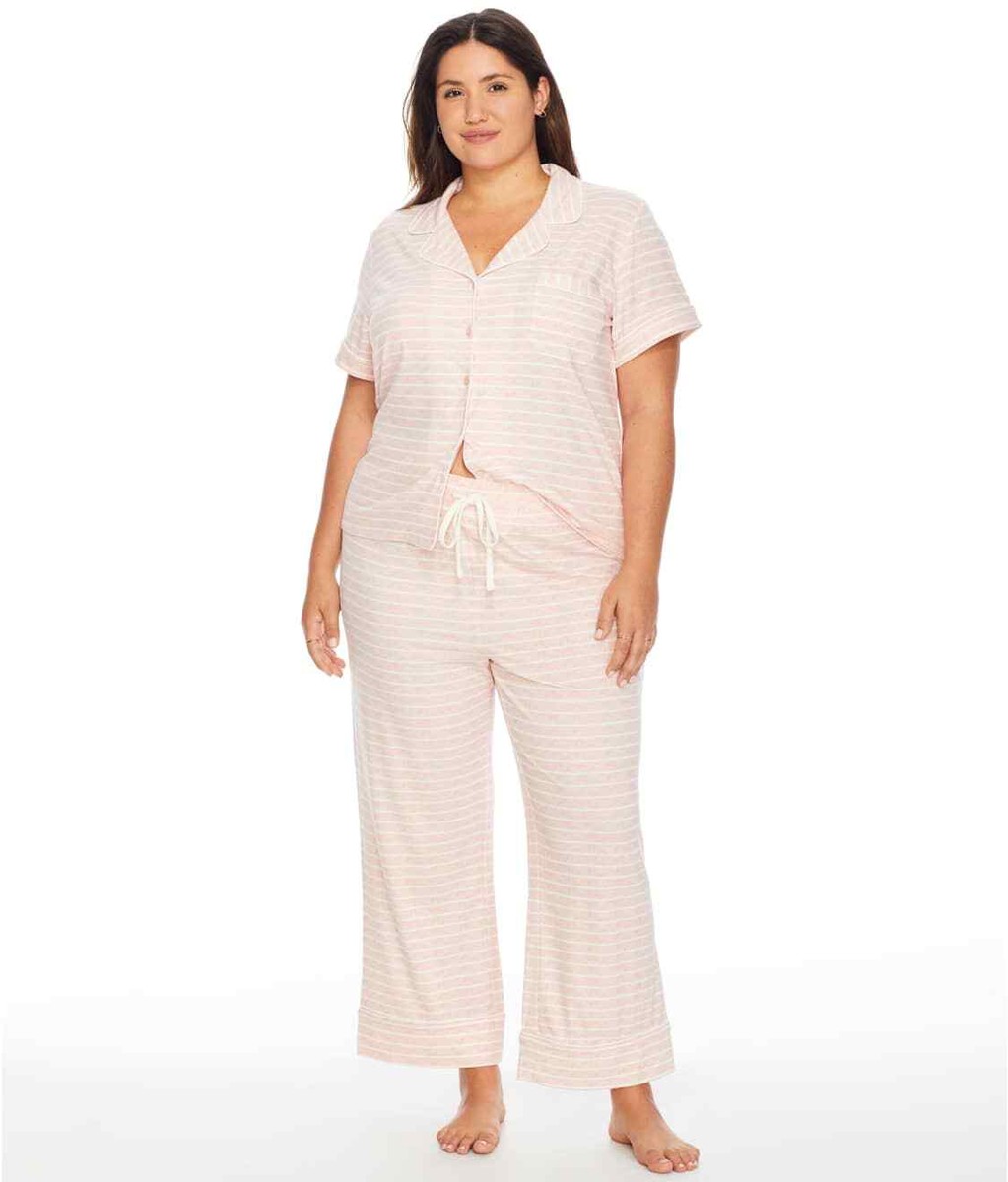 Bare Necessities SEPIA ROSE STRIPE Cool Jade Short Sleeve PJ Set