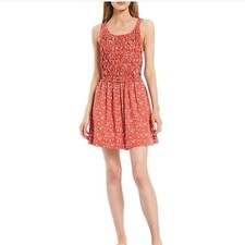 Free People New Petunia Mini Dress Poppy Combo Floral Coral Cotton Size S
