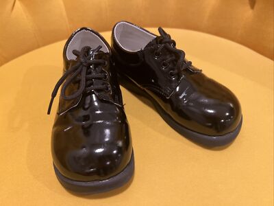 Fouger Baby Boy Black Patent Leather Round Toe Tuxedo Shoes