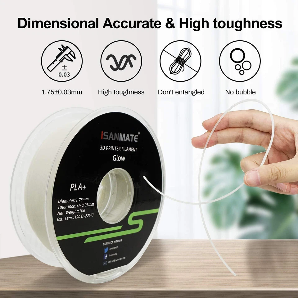 Filamento para impresora 3D Filamento Pla Brilla en la oscuridad 1,75 mm Precisión dimensional +/ Foto 2 de 4