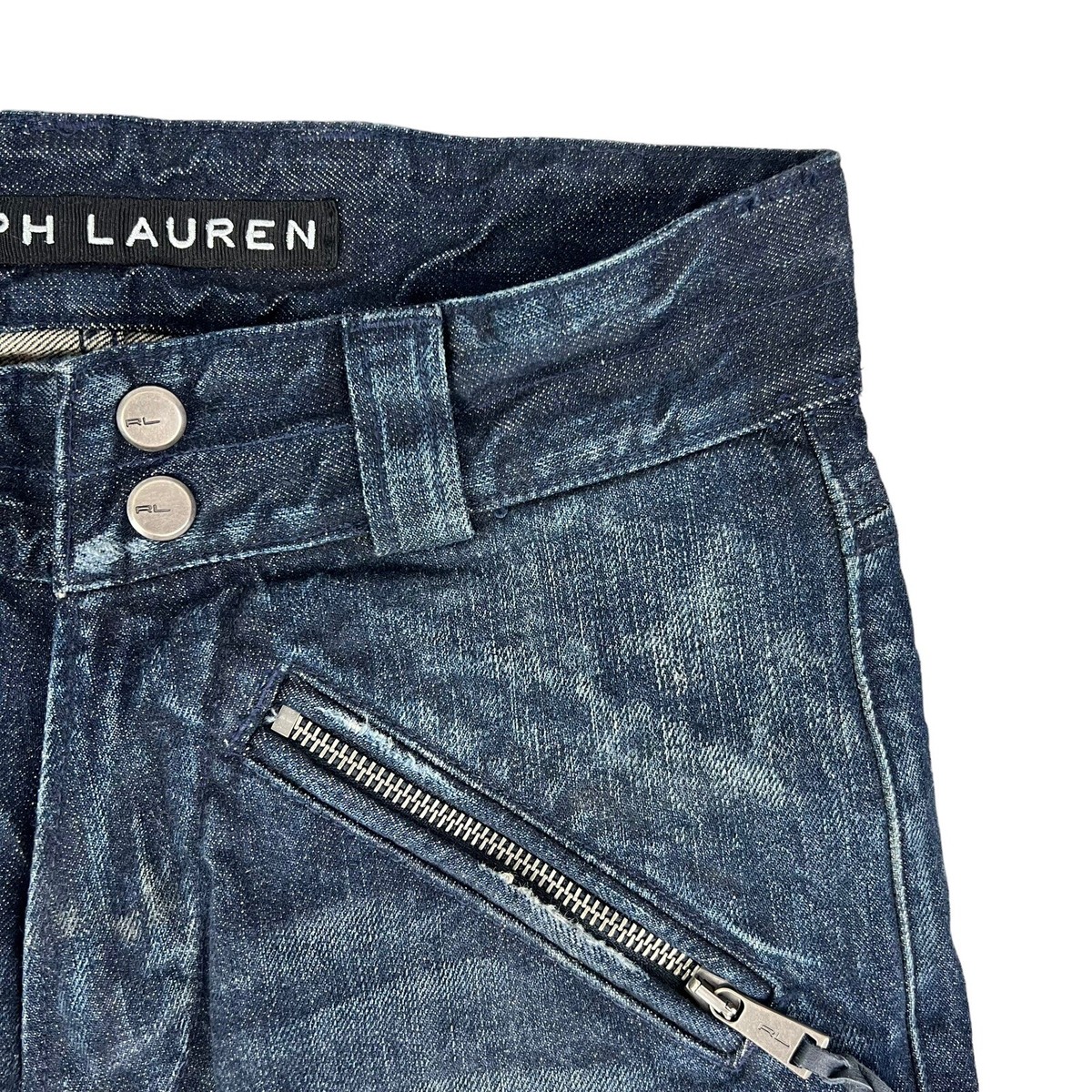 Ralph Lauren Black Label Jeans Polo Biker Moto Blue Coated