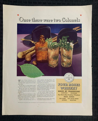 1934 FOUR ROSES WHISKEY 11x14'' Print Ad FN 6.0 Once There Were Two Colonels