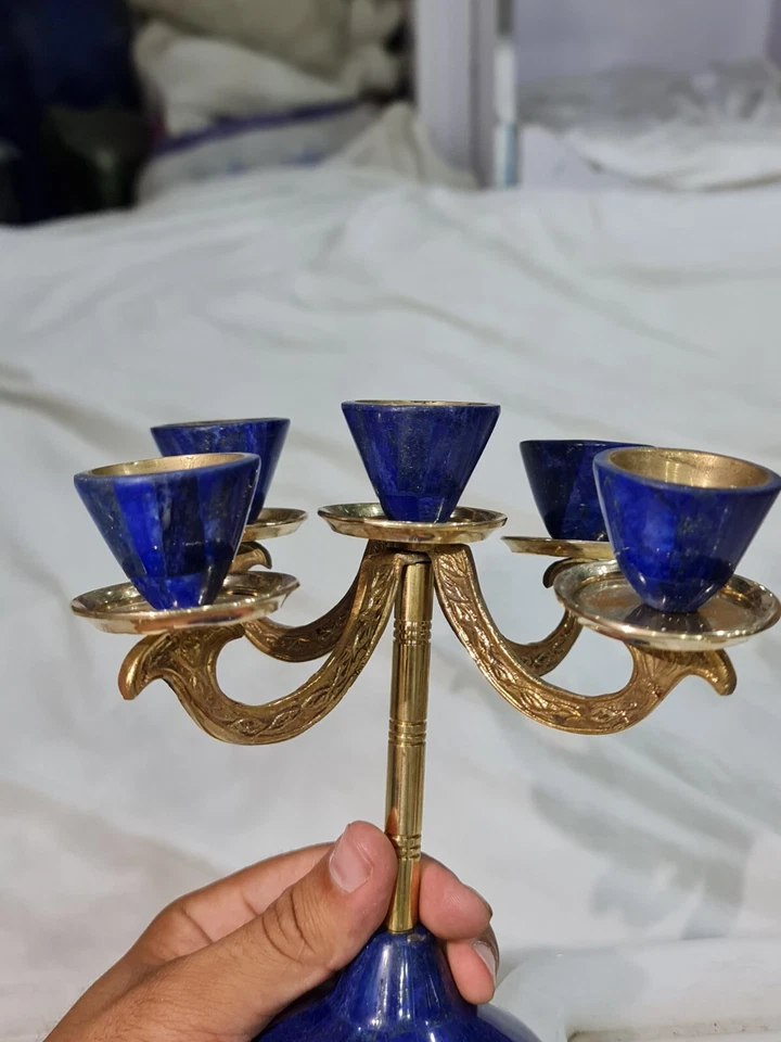 Top Quality Lapis Lazuli Candle Holder Elegant Natural Stone Decor Handmade - Image 4 of 4