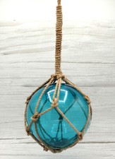 Fischerkugel ca. 15cm Glas Meerblau im Tampen und mit Schlaufe