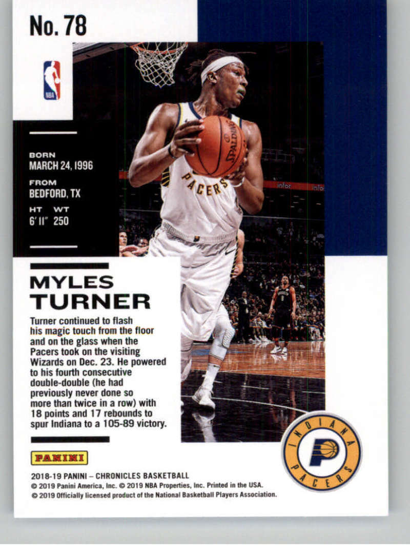 2018-19 Panini Chronicles #78 Myles Turner Indiana Pacers | eBay