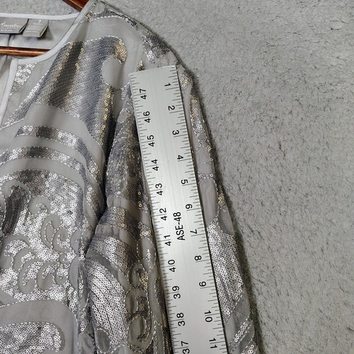Chico's Travelers Jacket Womens 1 Gray Silver Sequin Open Front Crop Preppy - Picture 7 of 12