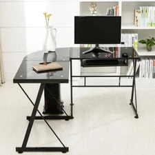 Corner Computer Desk Glass L Shape Desk Gaming Study PC Table Home Furniture