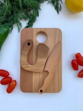 Kids Wooden Knife and Cutting Board SET, Montessori Toddler Knife Toy