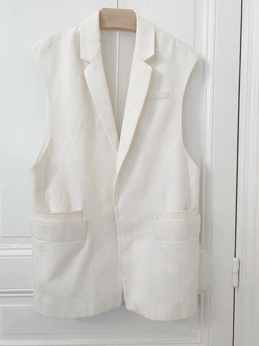 Zara Femme Gilet Blazer du0026#039;été sans Manches Blanc encolure en V Revers  Taille M | eBay