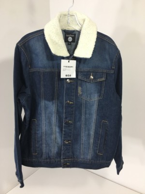 BOOHOO MAN MEN'S DENIM JACKET W/BORG COLLAR INDIGO LARGE NEW