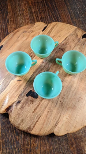 Vintage 1950's Fire King Jane Ray Jadeite Ribbed Coffee Cups Set Of 4 