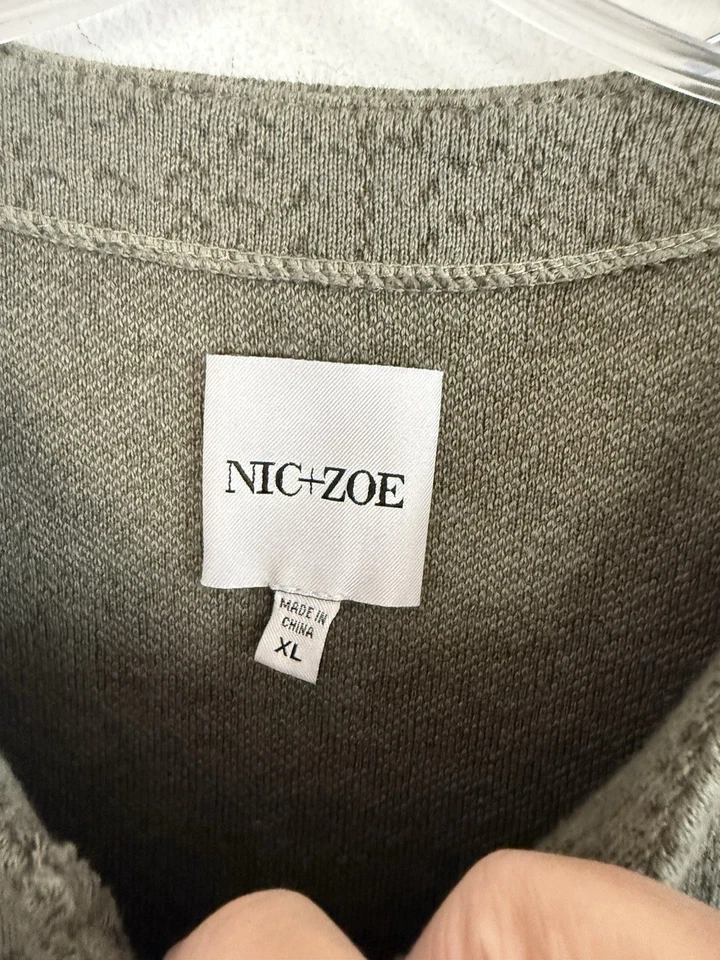 Nic + Zoe Womens Thick Cotton Utility Olive Green Cardigan Sweater, Size XL - Image 4 of 4