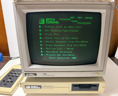 Smith Corona PWP 14 Personal Word Processor w/ Green Monochrome Monitor & XE6100