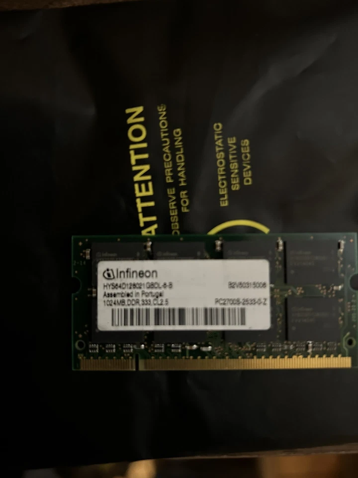  1GB Infineon PC2700 DDR 333MHz 200Pin Sodimm Memory Laptop RAM 1 Gx2 CL2.5 - Image 2 of 2