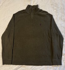 VTG 90s Polo Ralph Lauren Mens Sz L Olive Green Knit 1/4 Zip Sweater Purple Pony