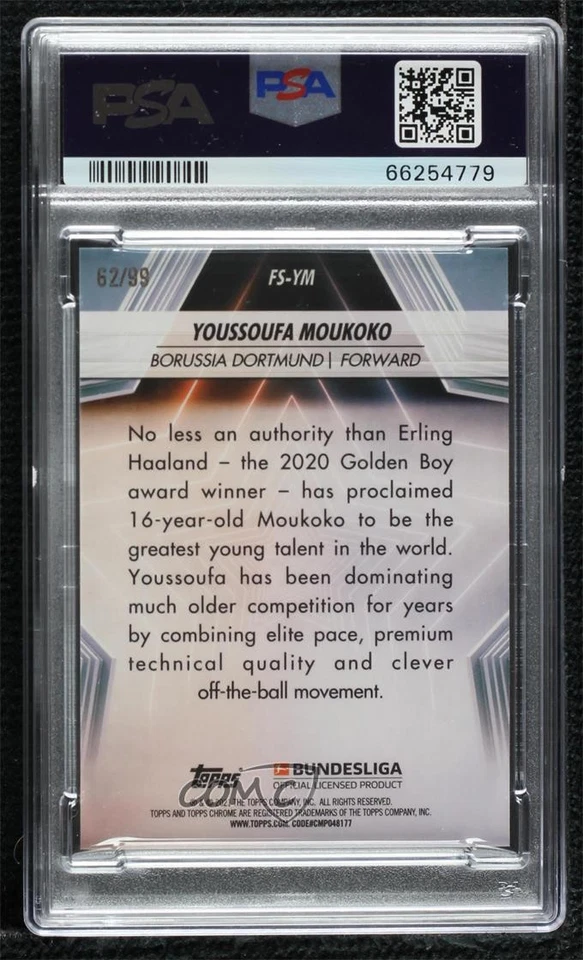 2020 Chrome Bundesliga Sapphire Edition Yellow /99 Youssoufa Moukoko Rookie RC - Image 2 of 2