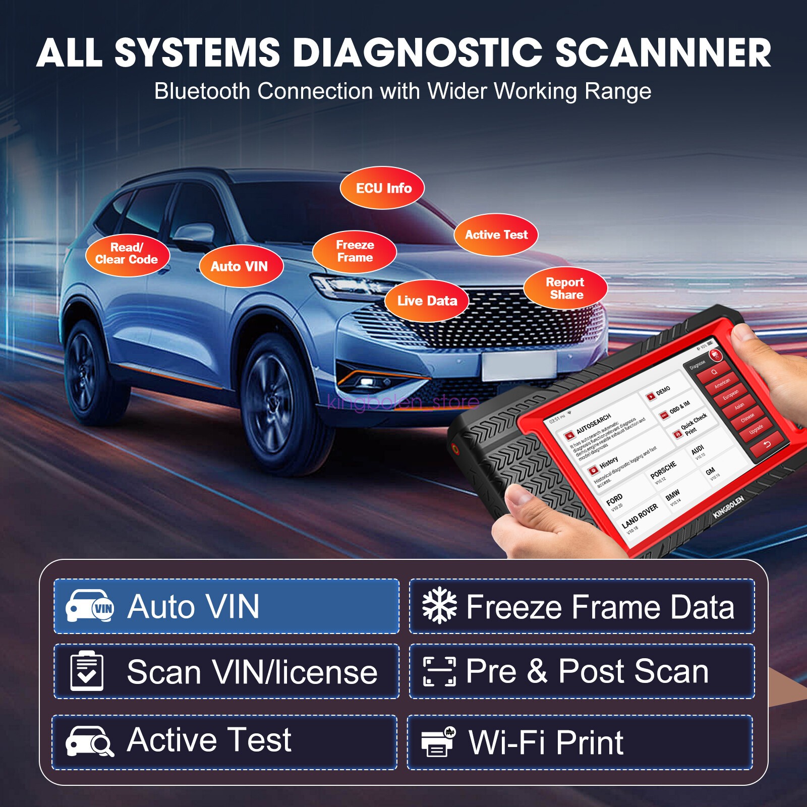 KINGBOLEN K7 Elite OBD2 Scanner All System Car Diagnostic ECU Key Coding CANFD