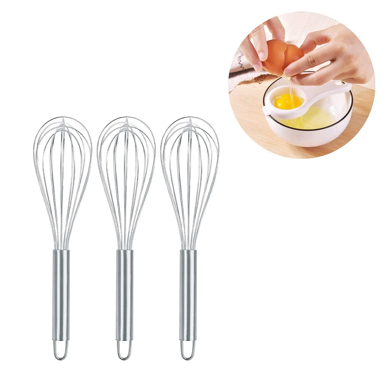 Wire Whisks for Household Purposes Pack of 3 Stainless Steel Handheld Egg Whi...