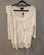 NWT Karen Kane XL Ivory Floral Lace Overlay Top Painted Canyon 3/4 Sleeve
