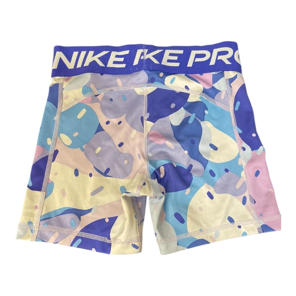 Nike Pro Niñas Talla M Pantalones Cortos Atléticos para Correr Estampado Azul Ajustado Cintura Elástica Foto 3 de 4