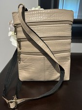 100 Genuine Leather Croco Embossed Crossbody Women  s Beiges Bag Shoulder Strap
