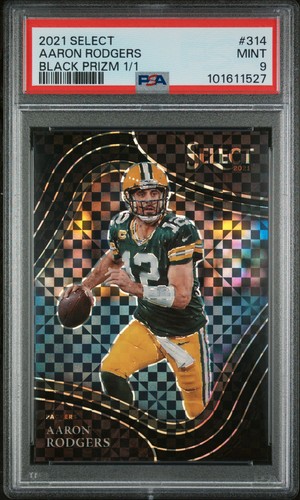 2021 PANINI SELECT BLACK PRIZM 1/1 #314 AARON RODGERS 1/1 PSA 9
