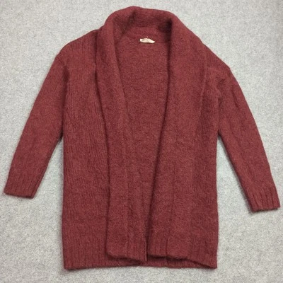 American-Vintage Alpaca Laine Cardigan Ouvert (Rétréci À Taille M) Rouge Marron - Photo 1/4