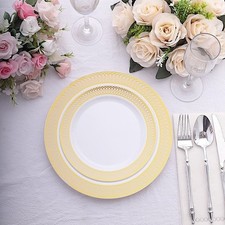 BEIGE GOLD 10 Round 10" Plastic Dinner PLATES Spiral Rim Design Party