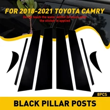 6PCS Black Door Car Window Pillar Post Cover Trim For 2018-2021 Toyota Camry PC