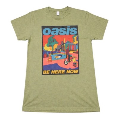 Oasis Be Here Now Album Cover Graphic T-Shirt Mens Sage Green Rock Band Tee