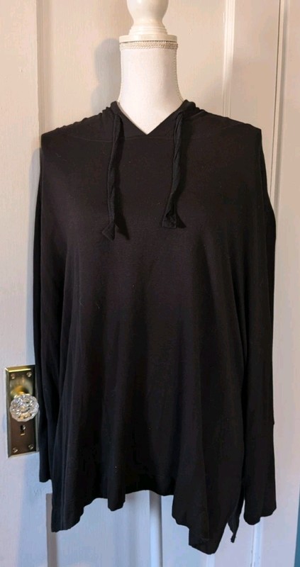 Women's Size 2X(20W-22W)Black Hooded 3/4 Sleeve Top-Terra & Sky