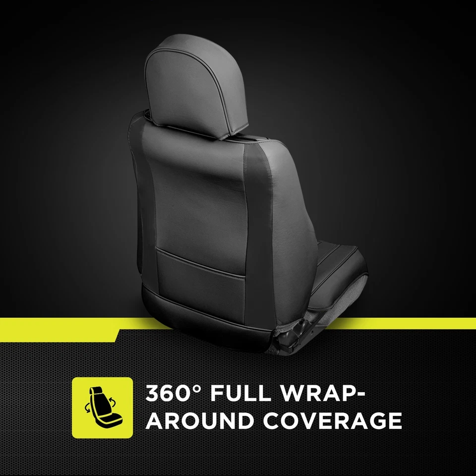 Fundas de asiento de cuero sintético Auto Drive - Paquete de 2 - negras, ajuste universal Foto 3 de 4