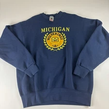Vintage Fruit of the Loom University of Michigan Sweatshirt Men XL Blue Crewneck
