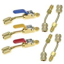  7 Pcs Air Conditioning Refrigerant Angled Compact Ball Valve 1/4 Inch & Mini 