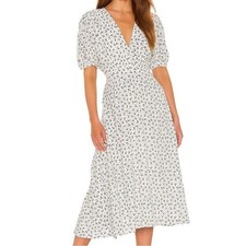 FAITHFULL THE BRAND SONJA MIDI DRESS WHITE WITH BLACK PETITE FLORAL PRINT SZ 10