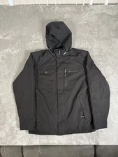 Rugged Elements Tech Canvas Jacket Mens Small Full Zip Hidden Hood Jet Black