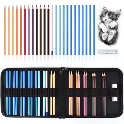  Professional Drawing Set, 12 Colored Pencils & 12 Graphite Pencils Set-Skin