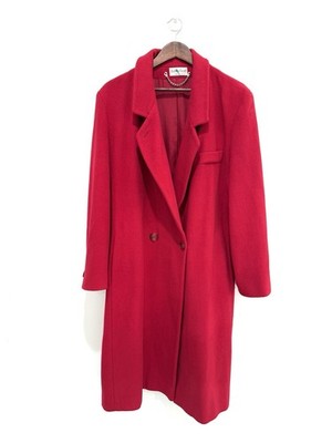 Vintage Ashley Scott Red Wool Long Trench Coat Double Breasted