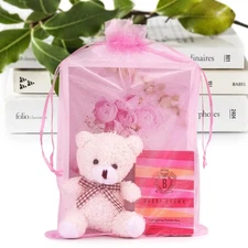 100 Pack 8"x12" Large Organza Bags Mesh Drawstring Sheer Pouches for Party Favor