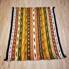 Hand Crocheted 55" x 66" Native Tribal Handmade Throw Blanket Afghan Knit