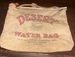 VTG COLEMAN CANVAS DESERT BRAND CAMPING WATER BAG 1940s WICHITA KANSAS WATER BAG