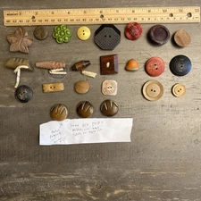 Lot of 24 Vintage Buttons Wood & Plastic including Dog Figural See Pictures
