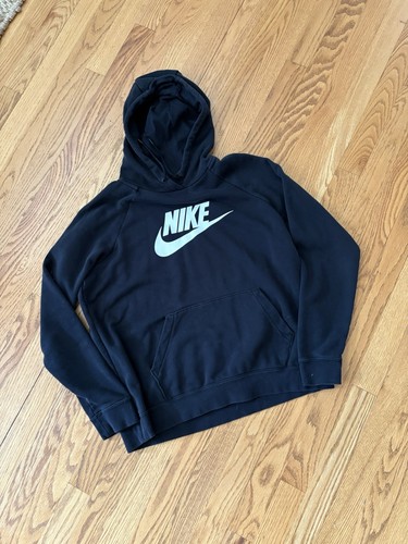 Nike Sweatshirt Juniors Size Large Black Hoodie Pullover Spell out Center Swoosh