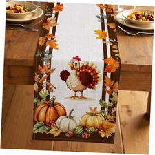 Fall Table Runner with Thanksgiving Turkeys & Autumn 72 Cute Turkey