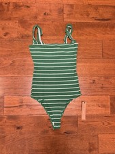 NWT Reformation M Hampton Bodysuit Green Lucky Stripe Tank New Medium Summer