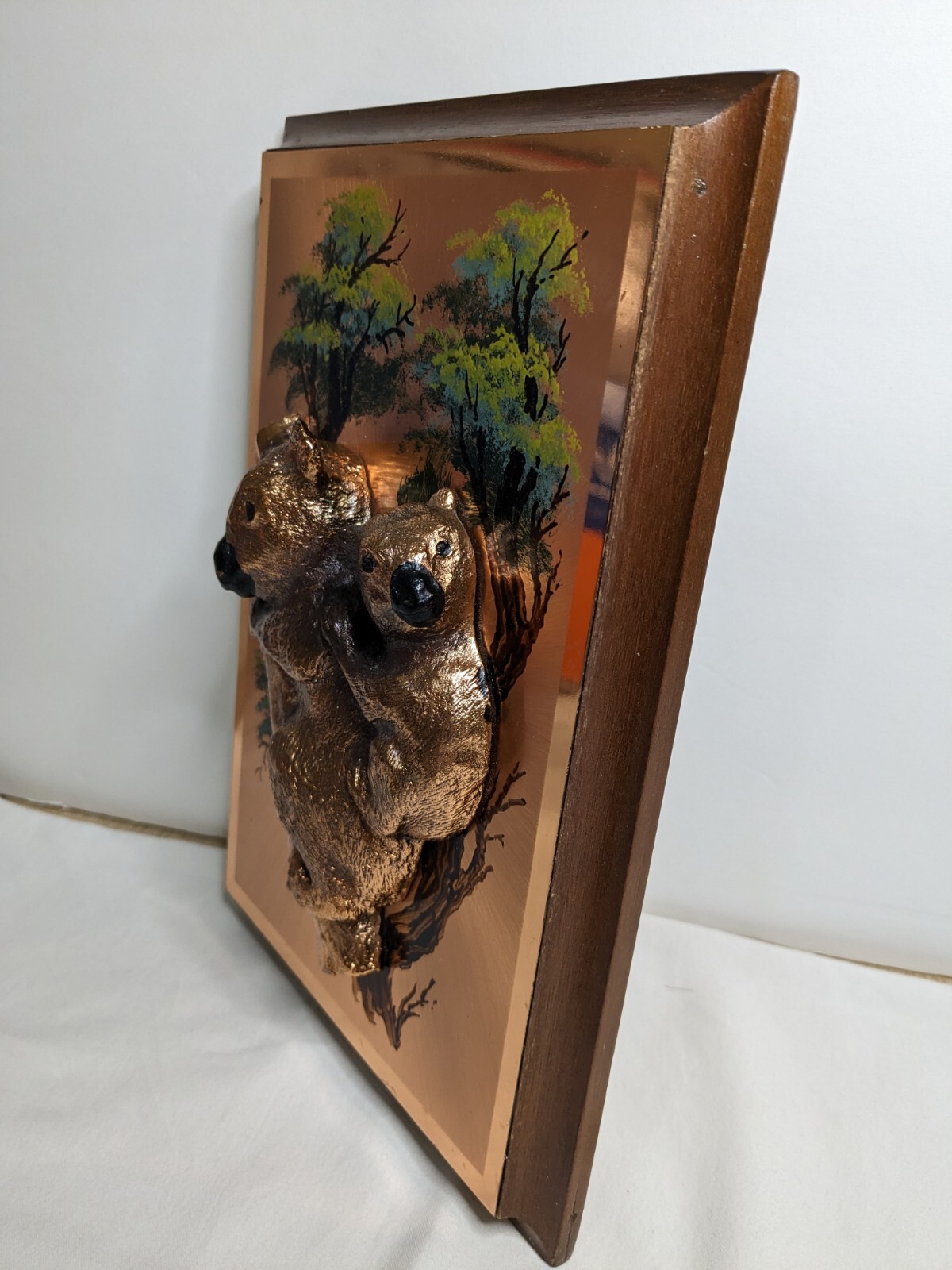 3D Relief Copper Plaque Wall Art 7x10 Koala Bear Mama and Baby in Tree