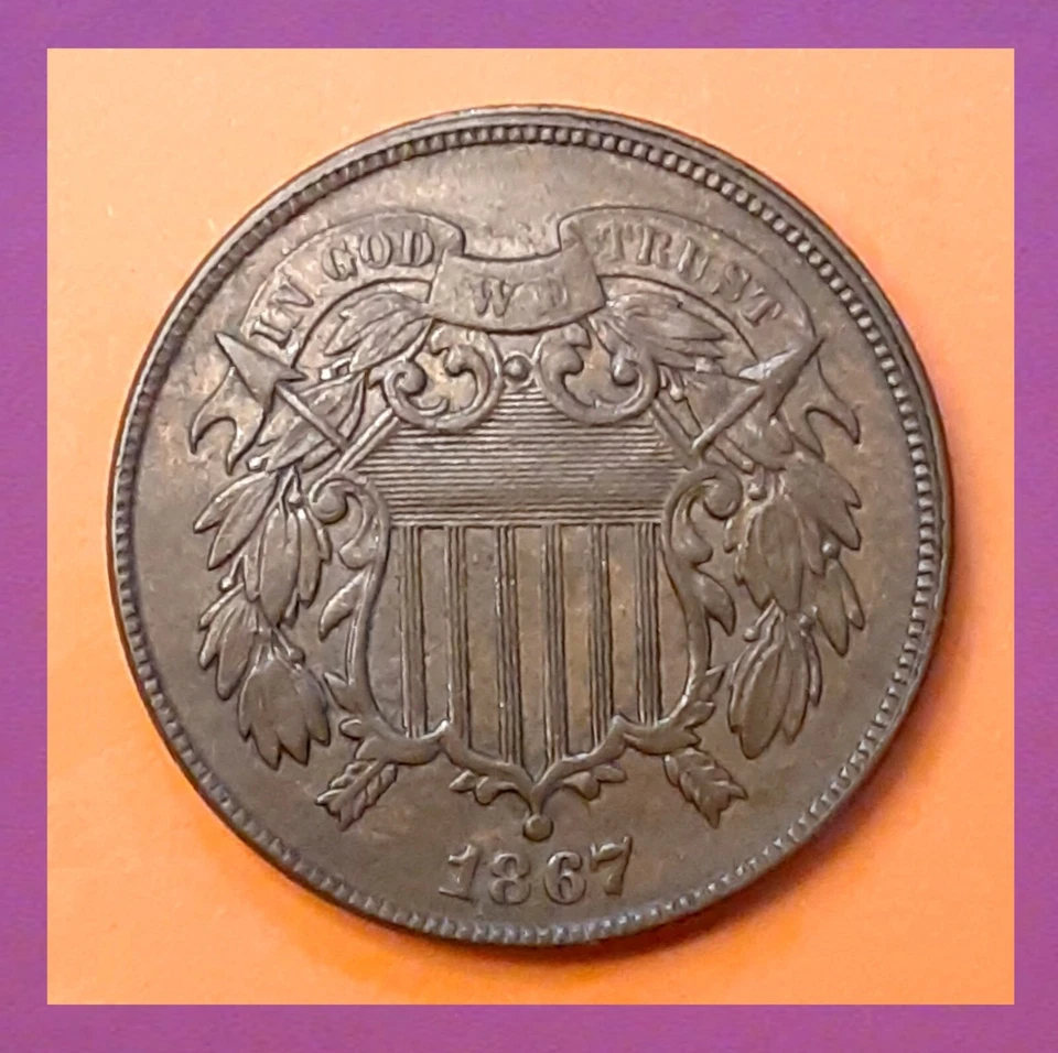 1867 AU+ (Full Motto) Two Cent Coin ( Includes Video) - Image 3 of 4