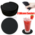 Set of 6 Silicone Drinks Coasters Pad With Holder Non-Slip Cup Mat Tableware Us