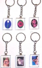 LOT OF 6,12--- PICTURED IN GLASS "RANDOM DESIGN KEYCHAIN KEYRING--KC2713B