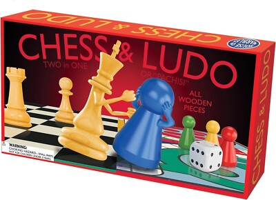 SCHACH & LUDO BRETTSPIEL ZWEI IN EINEM - HOLZSTÜCKE FAMILIE SPASS TOLLES GESCHENK
